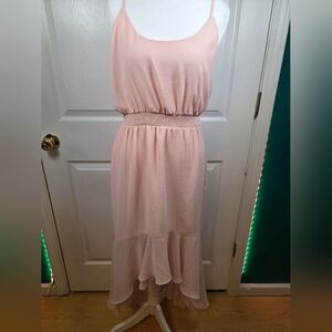 1.STATE Blush Pink High Low Midi Dress M Sleeveless Smocked Waist